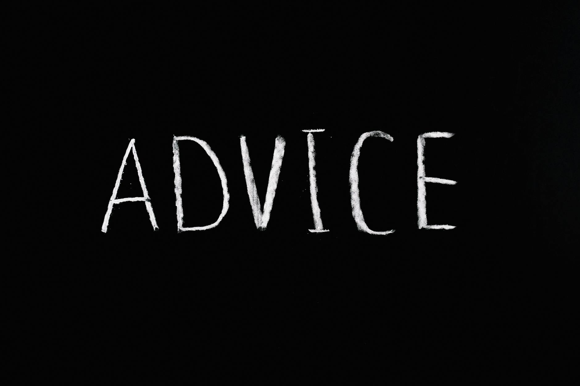 advice lettering text on black background